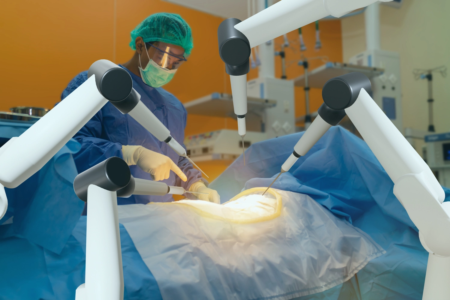 Robot performing surgery with a surgeon